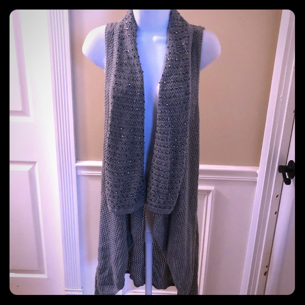 Long sweater vest with pewter sequins sz. 14/16